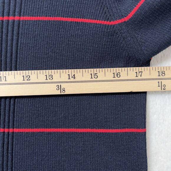 Athleta Crewneck Bayside Ribbed Sweater Top Sz L Blue Striped Merino Wool Blend - Picture 10 of 12